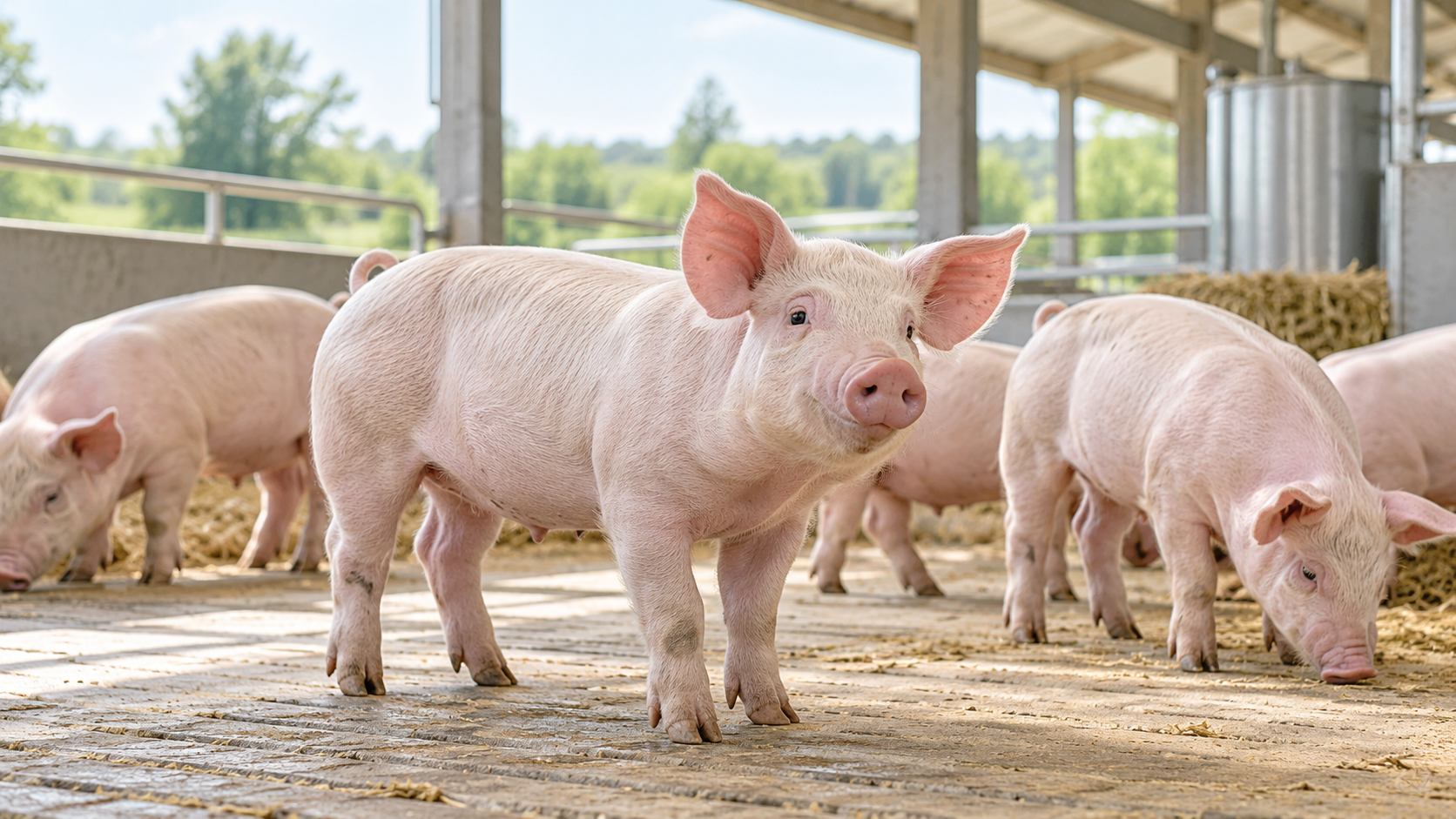 Healthy grower pigs in a bright modern farm